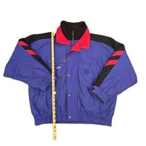 FERA Vintage Men's Nylon Ski Jacket Zip Up Puffy Red Blue Sz Large